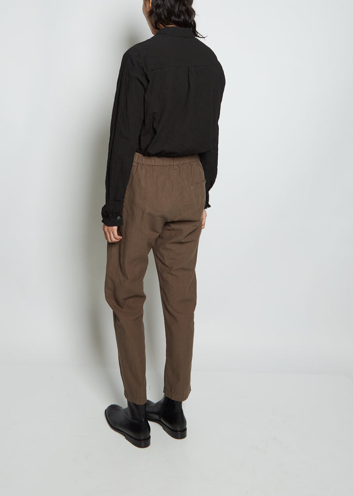 Straight Cotton Linen Trousers — Khaki