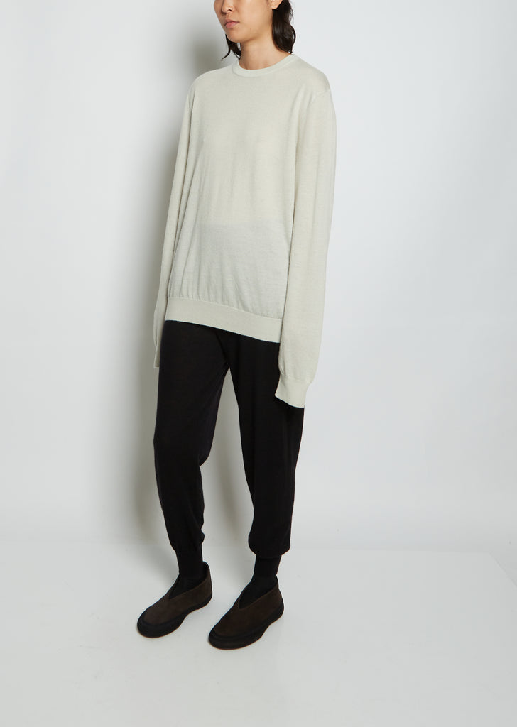 Boyfriend R-Neck Cashmere Sweater — Silver Green