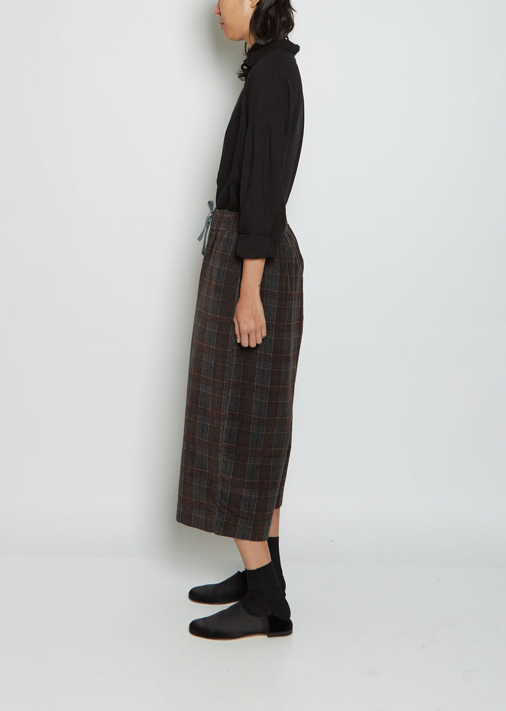Wide Tartan Cotton Velvet Trousers — Gray