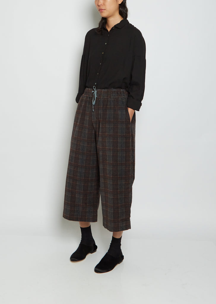 Wide Tartan Cotton Velvet Trousers — Gray