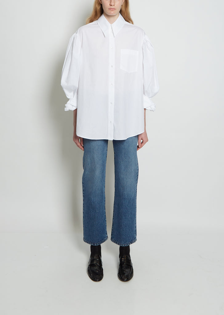 Masculine Rolled Sleeve Cotton Shirt — White