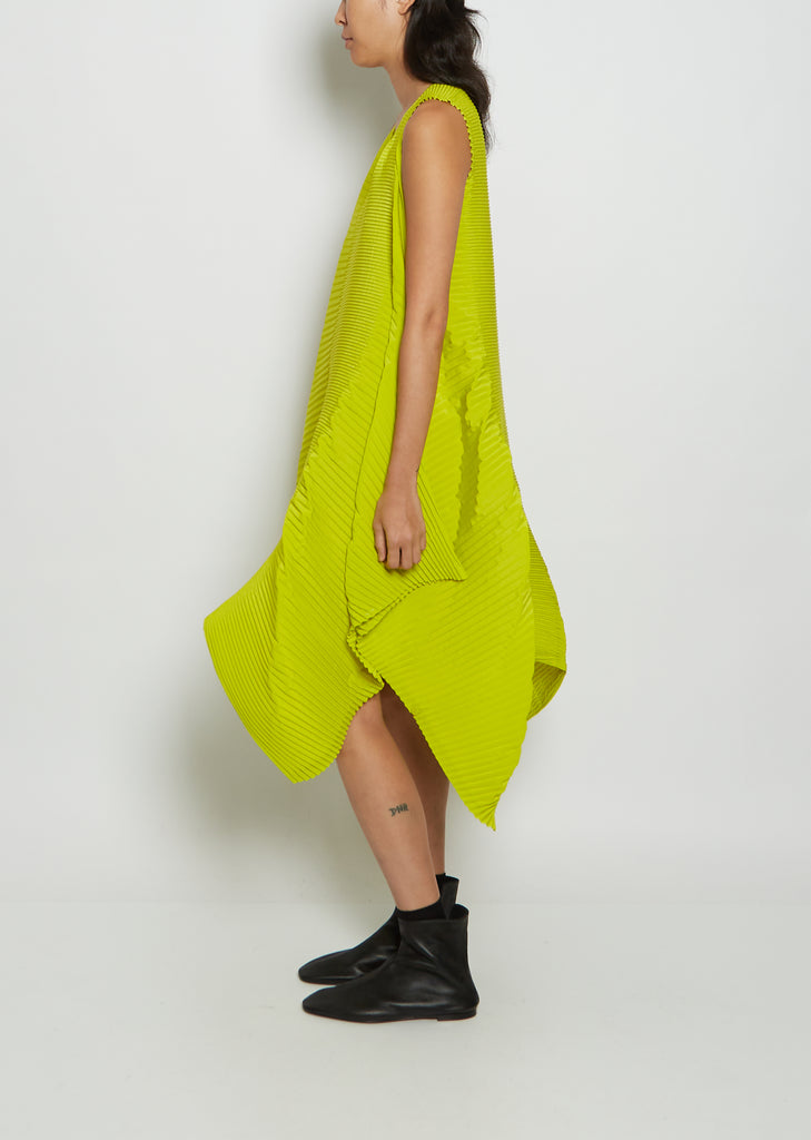 Leaf Pleats Polyester Dress — Yellow