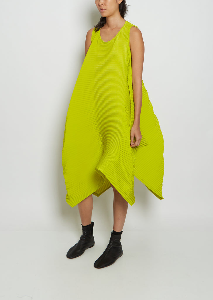 Leaf Pleats Polyester Dress — Yellow