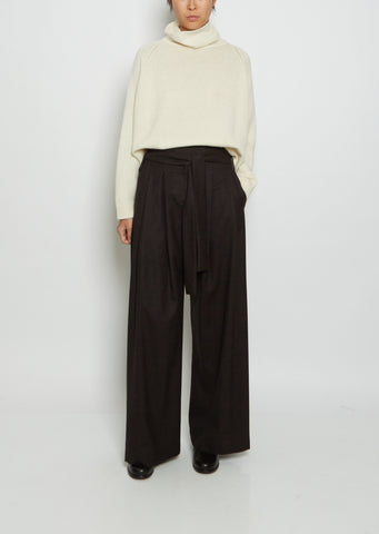 Wide-Leg Virgin Wool Pants With Belt