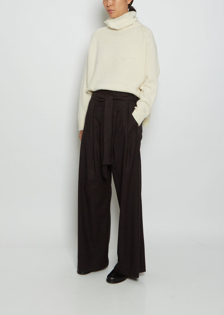 Wide-Leg Virgin Wool Pants With Belt