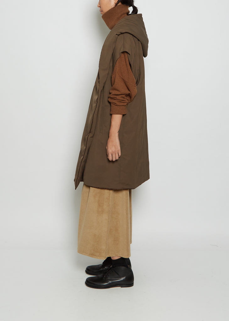 Hooded Duvet Duck Down Vest — Brown