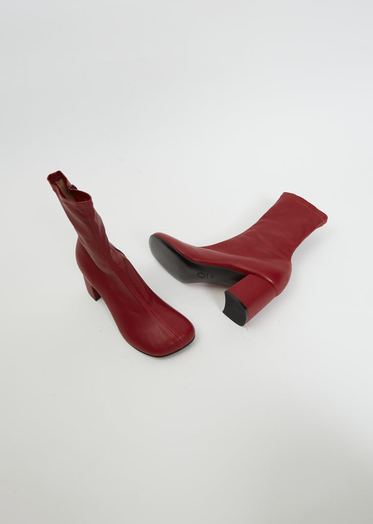 Sock Heeled Boot — Dark Red