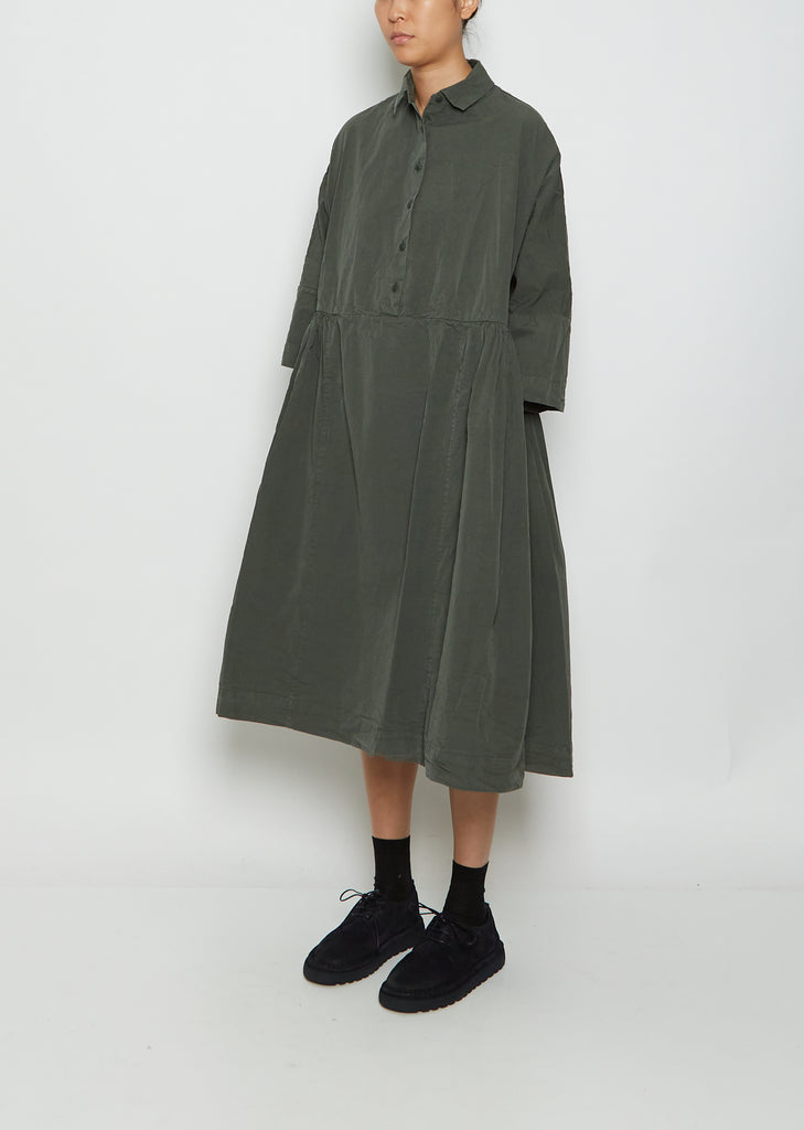 Paga Rouch Cotton Dress — Khaki