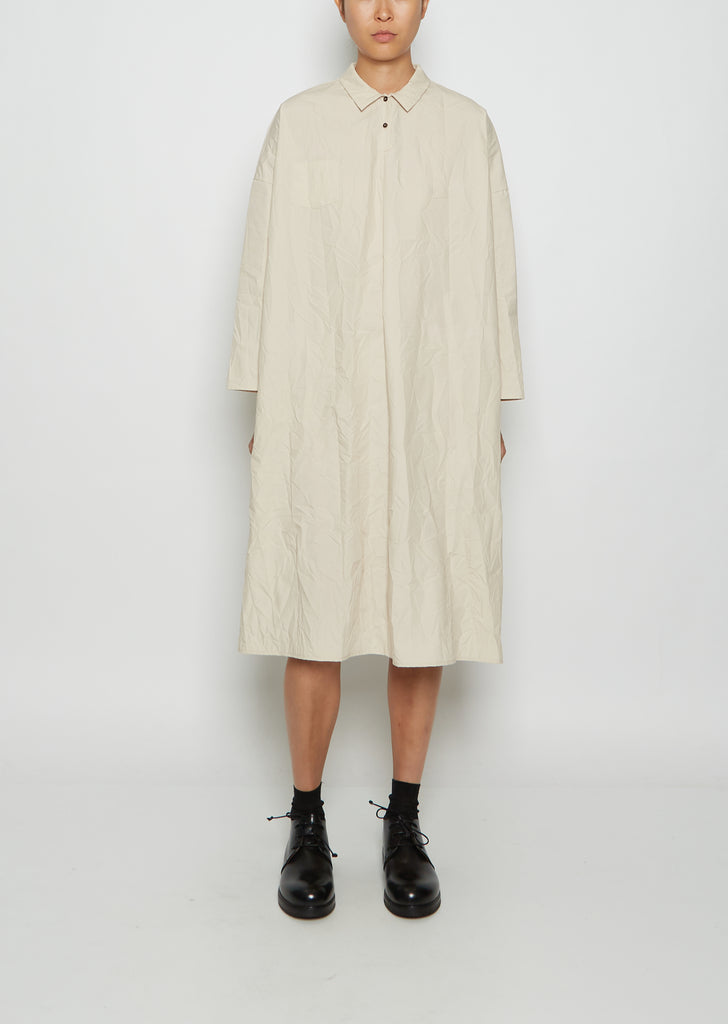 Crinkled Cotton Mini Placket Shirt Dress