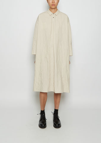 Crinkled Cotton Mini Placket Shirt Dress