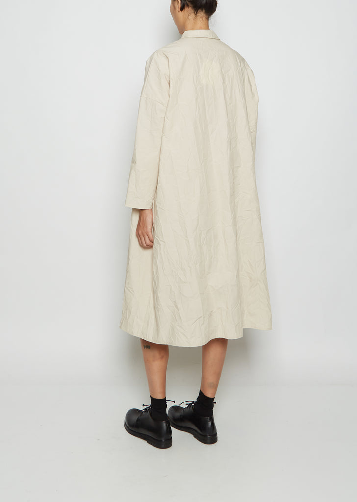 Crinkled Cotton Mini Placket Shirt Dress