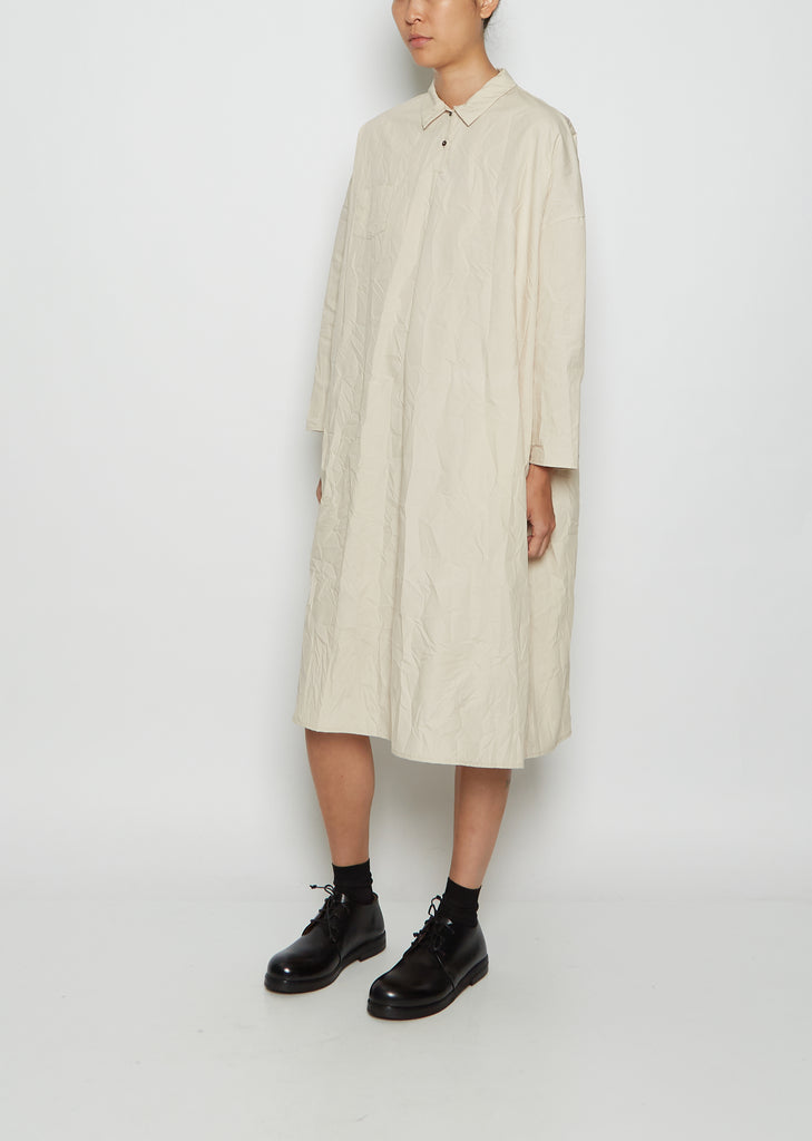 Crinkled Cotton Mini Placket Shirt Dress