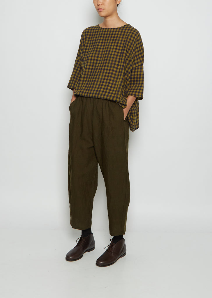 Linen & Wool Tapered Trousers — Military Green