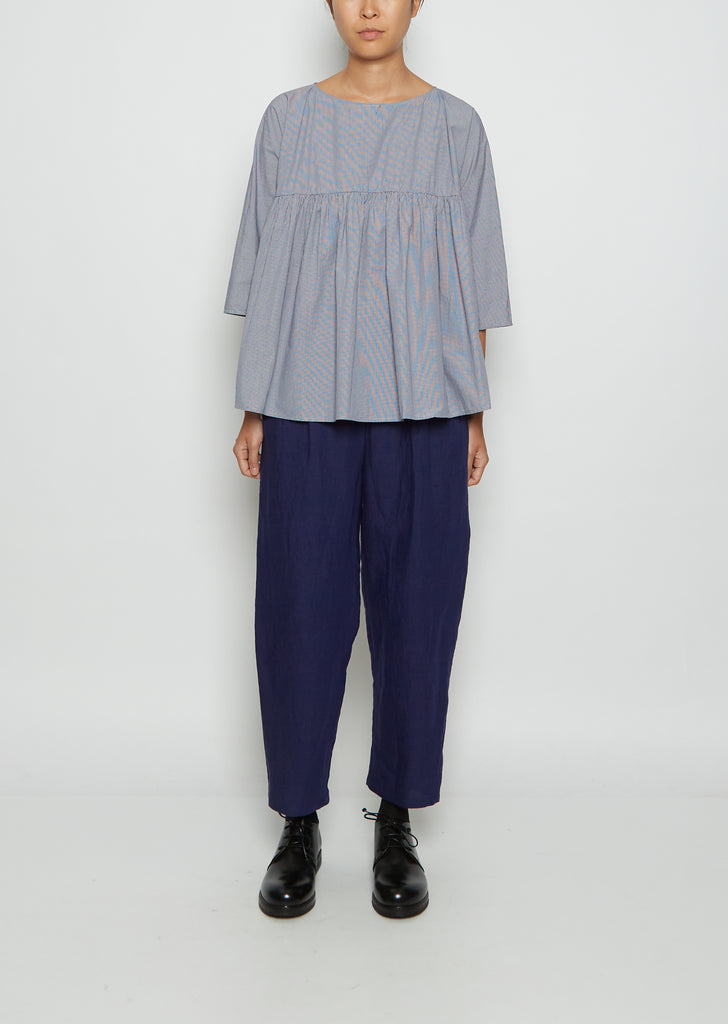 Gathered Cotton Top — Milk Electric Blue