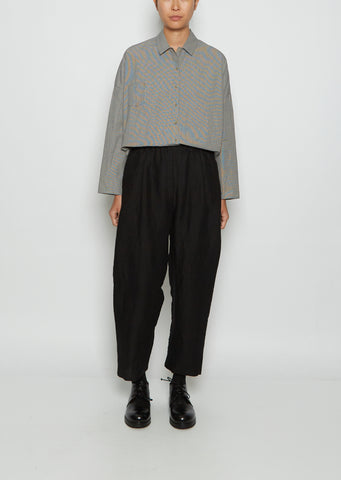 Tapered Linen & Wool Trousers — Black