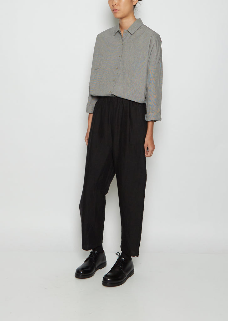 Tapered Linen & Wool Trousers — Black