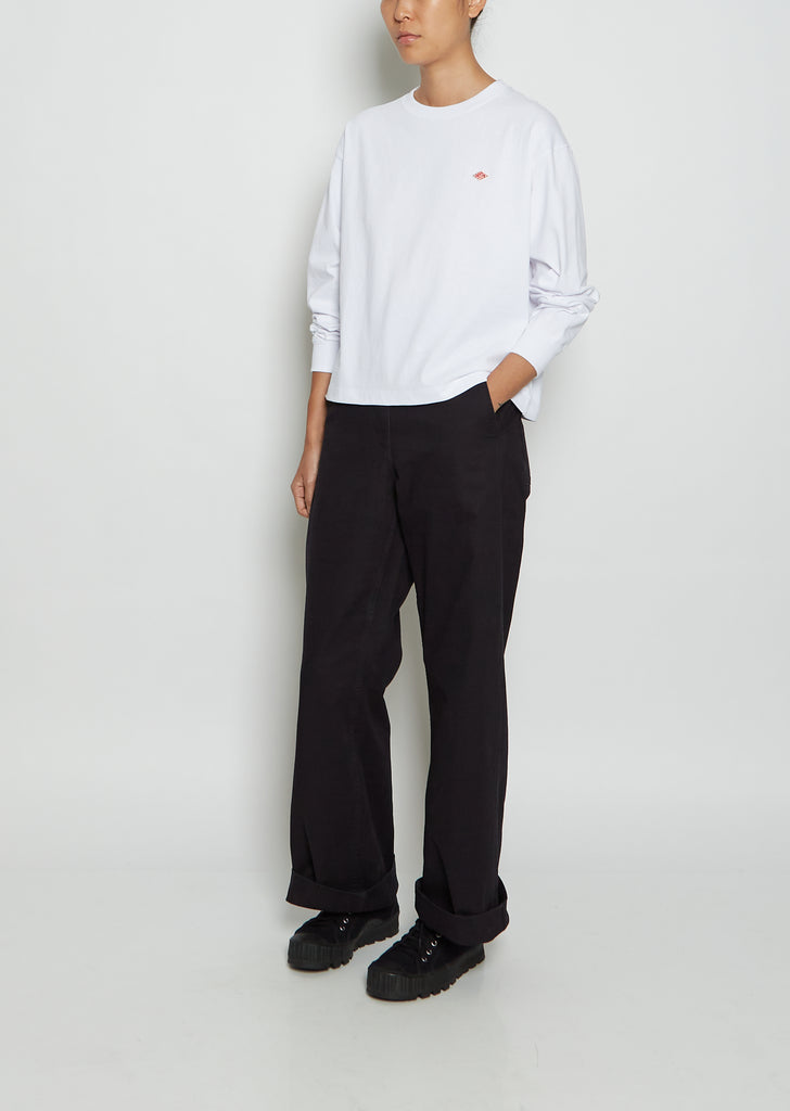 Crew Neck Cotton Long Sleeve — White