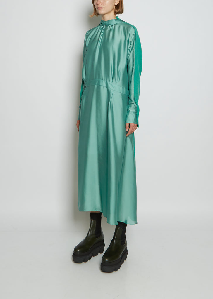 Solid Satin Mix Knit Dress