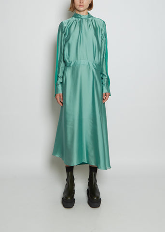Solid Satin Mix Knit Dress