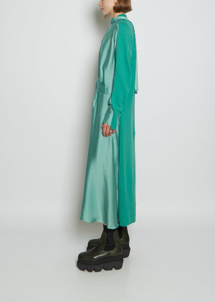 Solid Satin Mix Knit Dress
