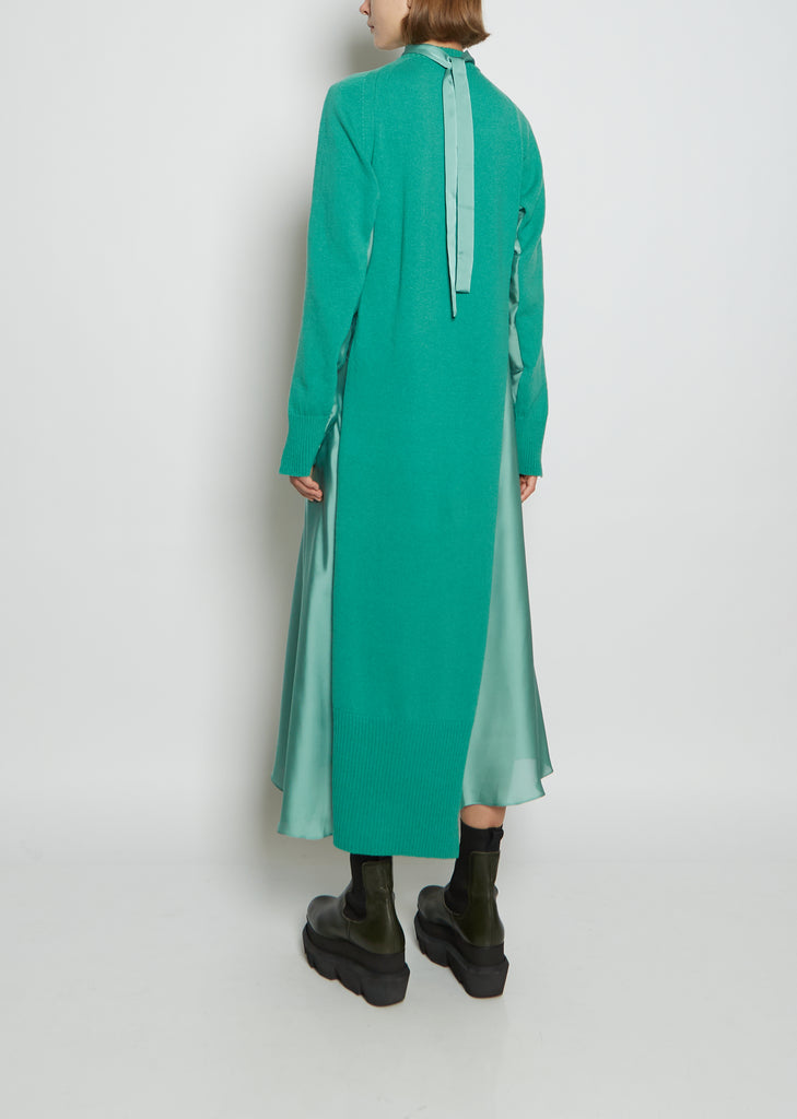 Solid Satin Mix Knit Dress
