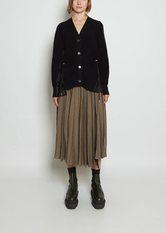 Solid Satin and Wool Mix Knit Cardigan
