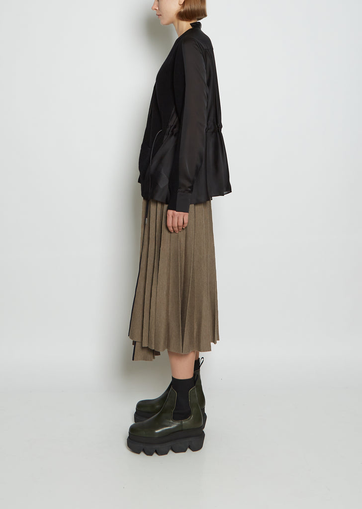 Solid Satin and Wool Mix Knit Cardigan
