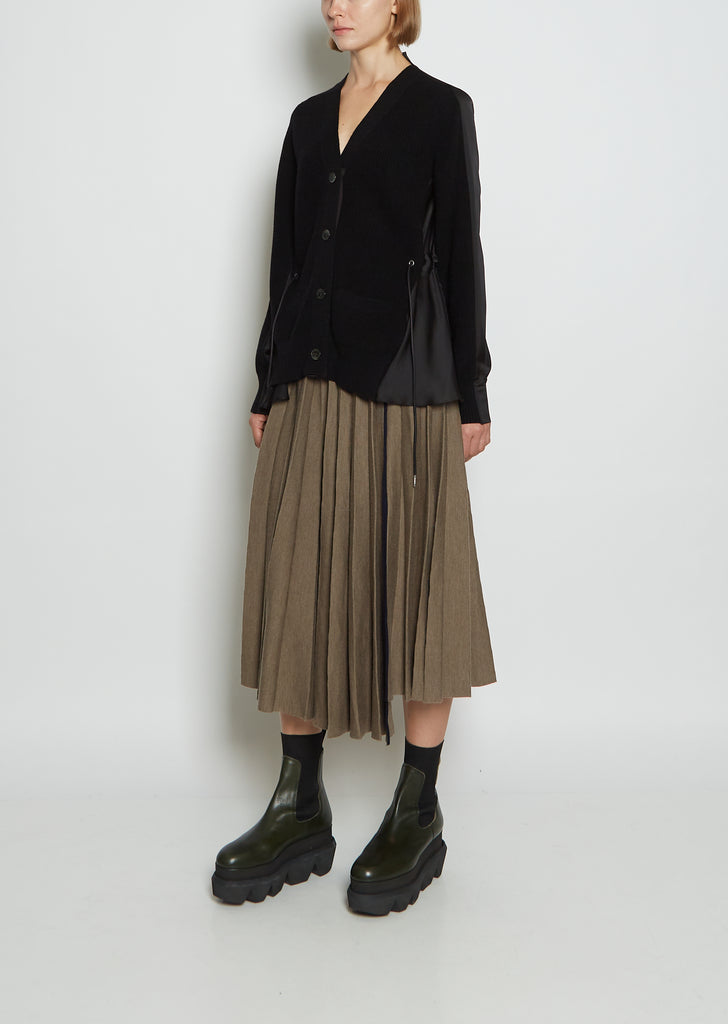 Solid Satin and Wool Mix Knit Cardigan
