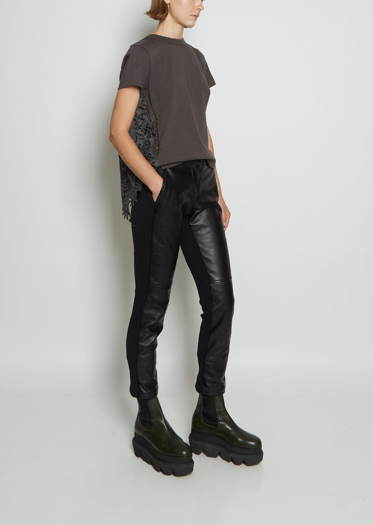 Leather & Knit Slim Pants