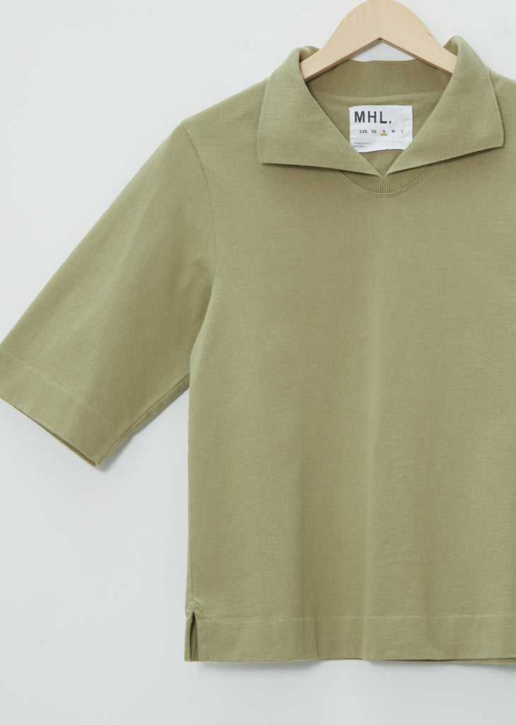 Matte Jersey Loose Collar Polo — Sage