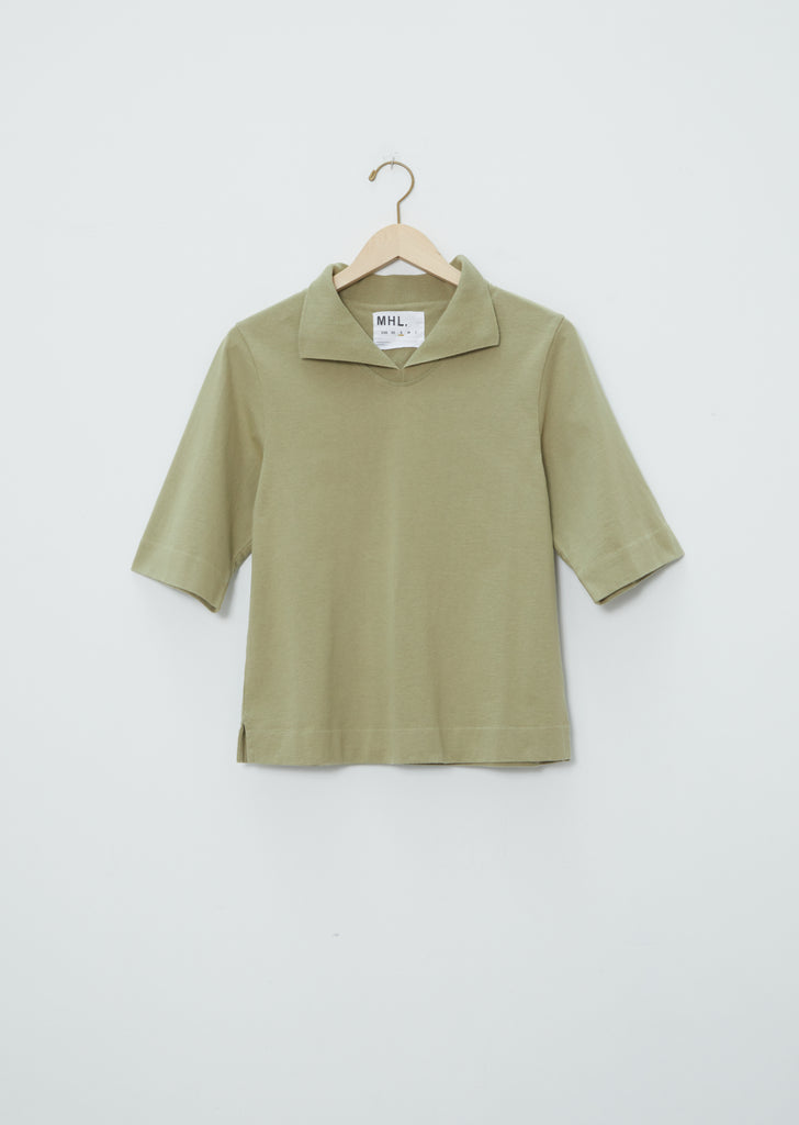 Matte Jersey Loose Collar Polo — Sage