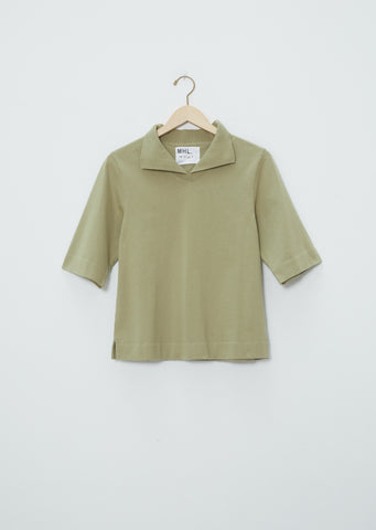 Matte Jersey Loose Collar Polo — Sage