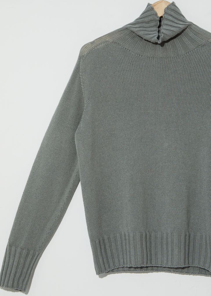 Linen-Cotton Wide Roll Neck