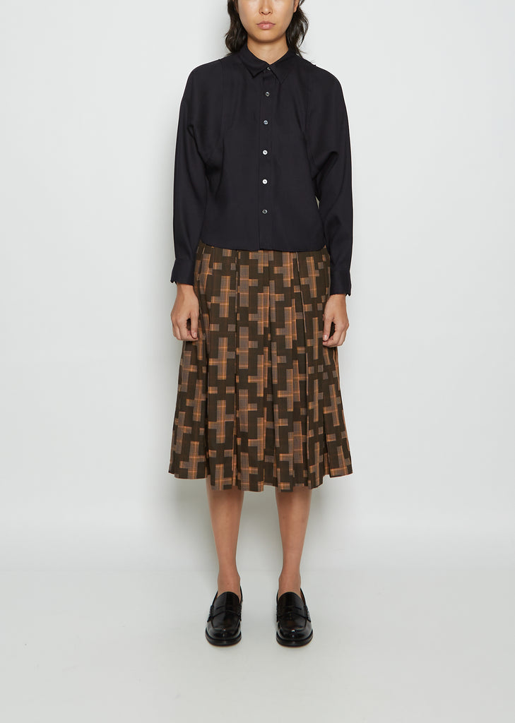 Nagashi Juji Pattern Pleated Cotton Skirt