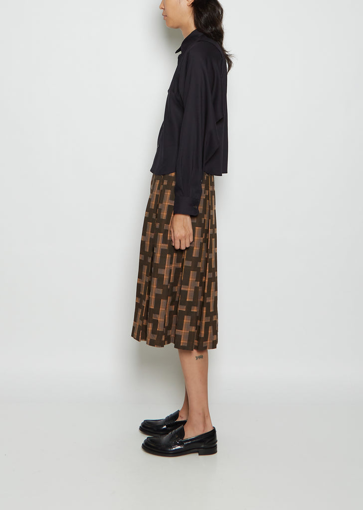 Nagashi Juji Pattern Pleated Cotton Skirt