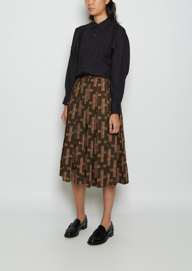 Nagashi Juji Pattern Pleated Cotton Skirt