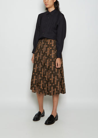 Nagashi Juji Pattern Pleated Cotton Skirt