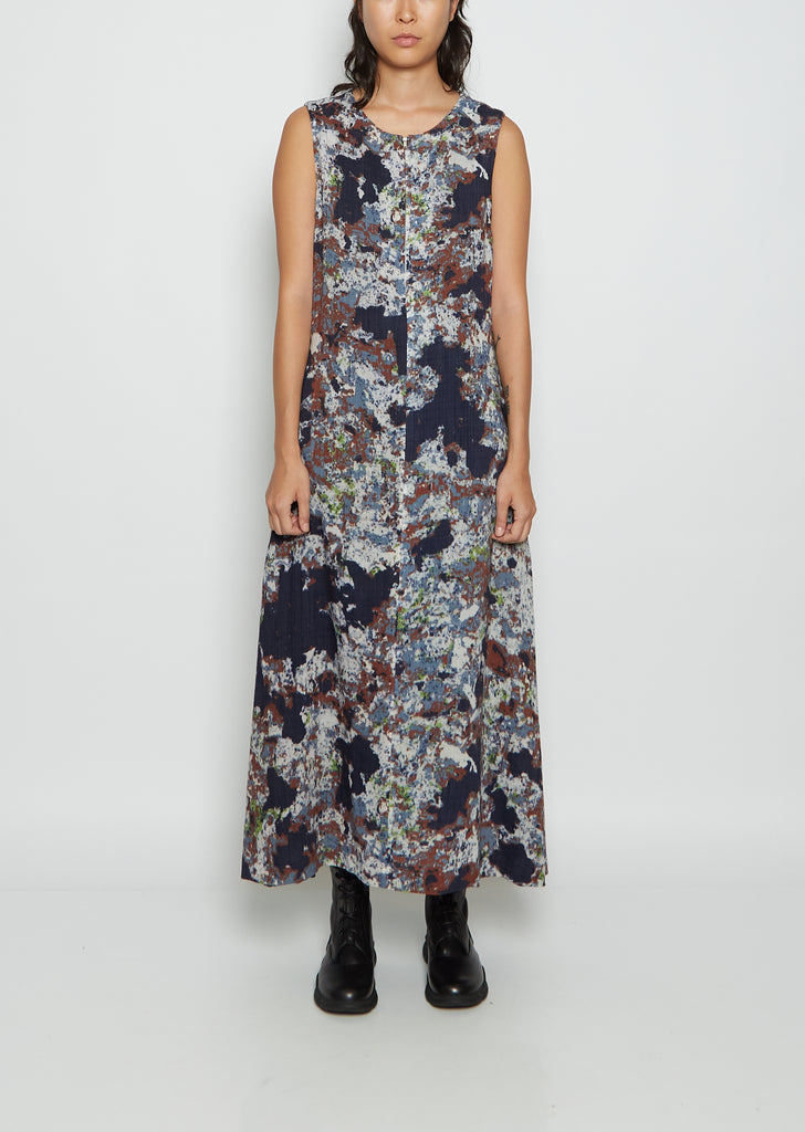 E-Side Pleats Printed Wool Dress