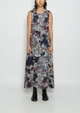 E-Side Pleats Printed Wool Dress