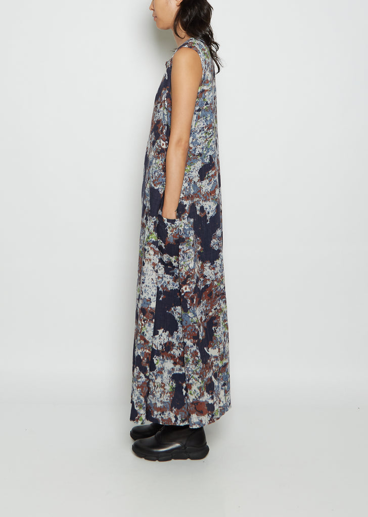E-Side Pleats Printed Wool Dress