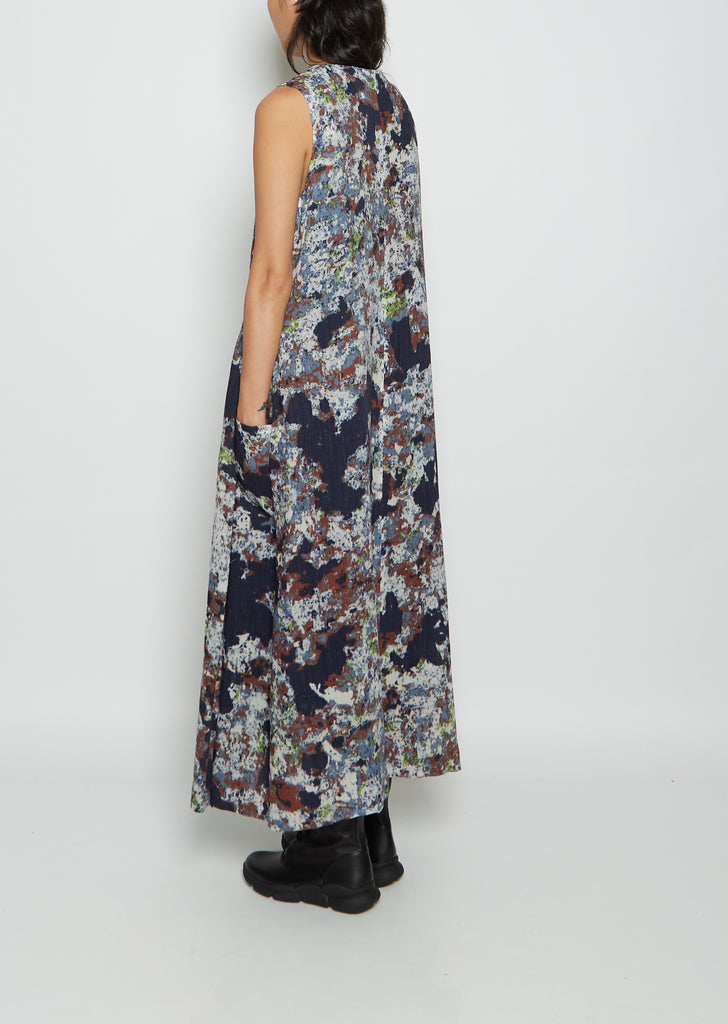 E-Side Pleats Printed Wool Dress