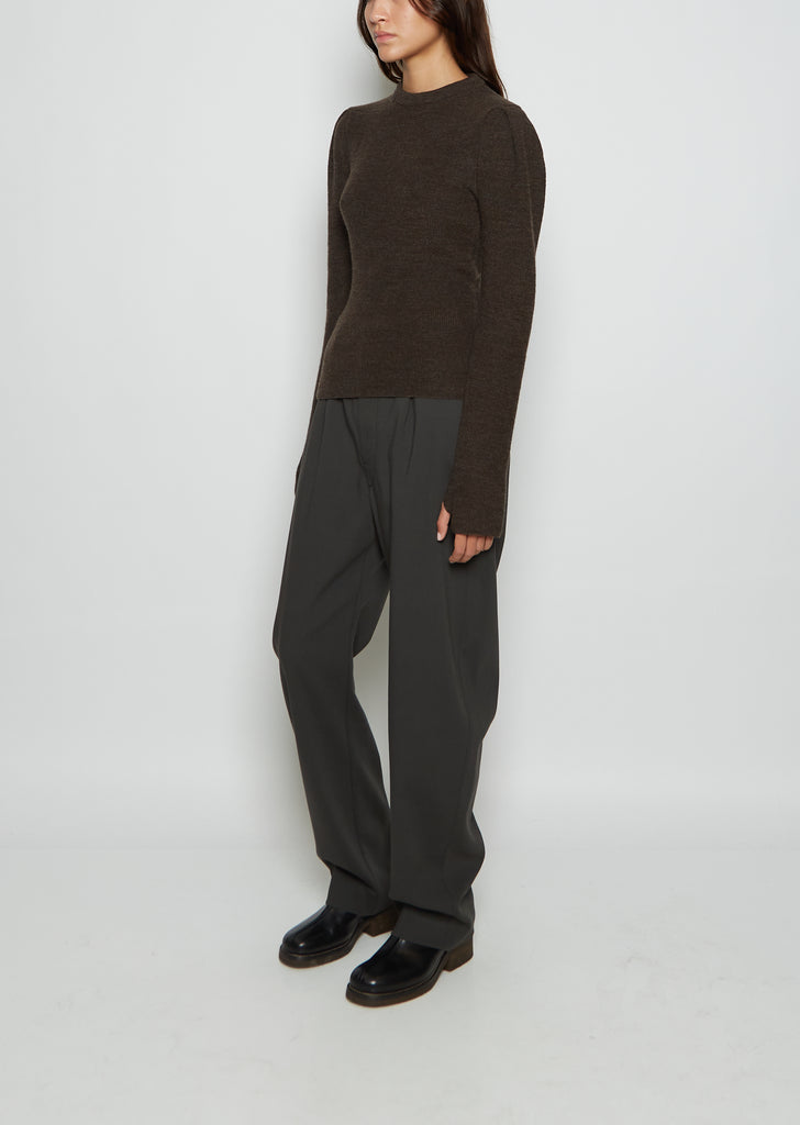 Curved Cotton Suit Pants — Ash Black