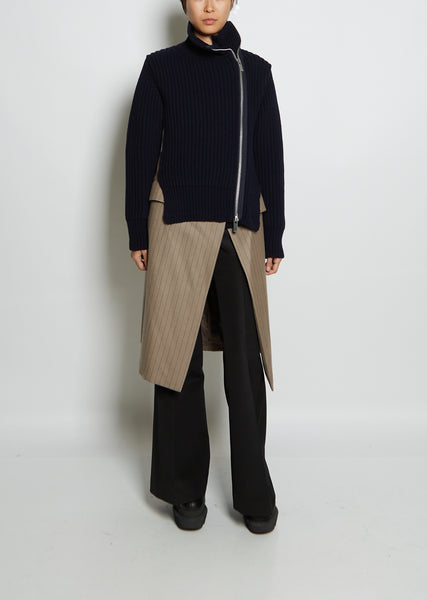 Chalk Stripe x Wool Knit Coat - 1 / Navy x Beige 215