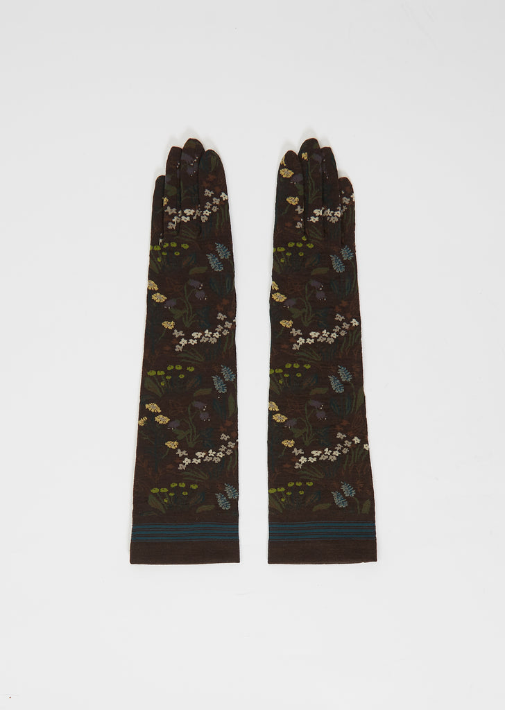 Knit Long Gloves — Brown