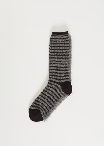 Fringe Stripes Knit Socks — Black and Grey