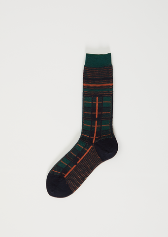 Tartan Check Knit Socks — Navy