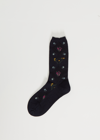 Diamond Flower Socks — Navy