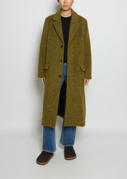 OHOTORO Snug Alpaca Coat ネイビー Bouclé Alpaca Long Hooded Wrap Black Coat | SENTALER