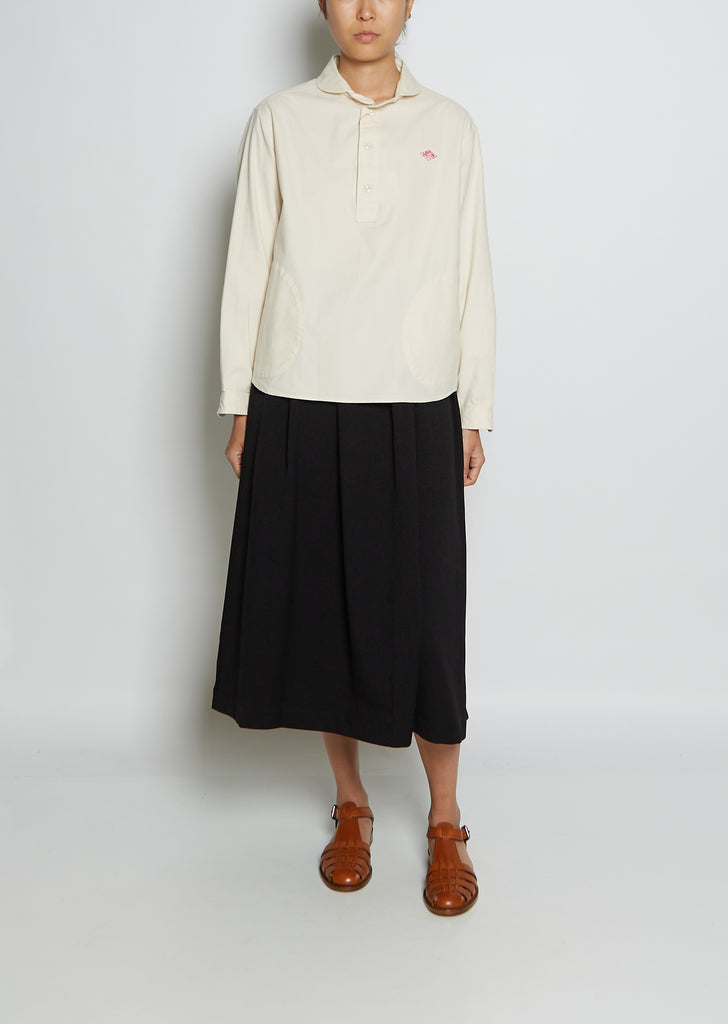 Round Collar Pull Over Cotton Twill Shirt — Ecru