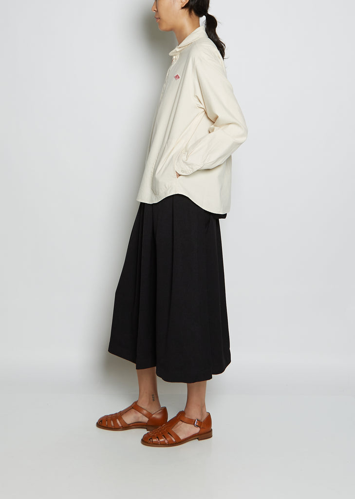Round Collar Pull Over Cotton Twill Shirt — Ecru